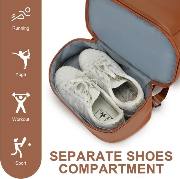 seyfocnia Gym Backpack for Women,Small Travel Backpack with Shoes Compartment Lightweight Backpack Waterproof Sports Backpack Casual Daypack-Brown - Image 2