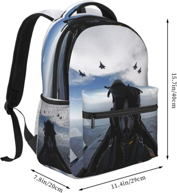 Backpack for Boys Girls Kids, Fighter Pilot Aircraft Airplane Plane Backpack Travel School Bag Bookbag Schoolbag Daypack for Men Teens Children - Image 2