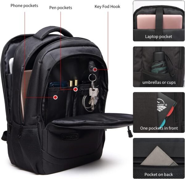 Monsdle Travel Laptop Backpack Anti Theft Backpacks with USB Charging Port, Travel Business Work Bag 15.6 Inch College Computer Bag for Men Women, Black - Image 4