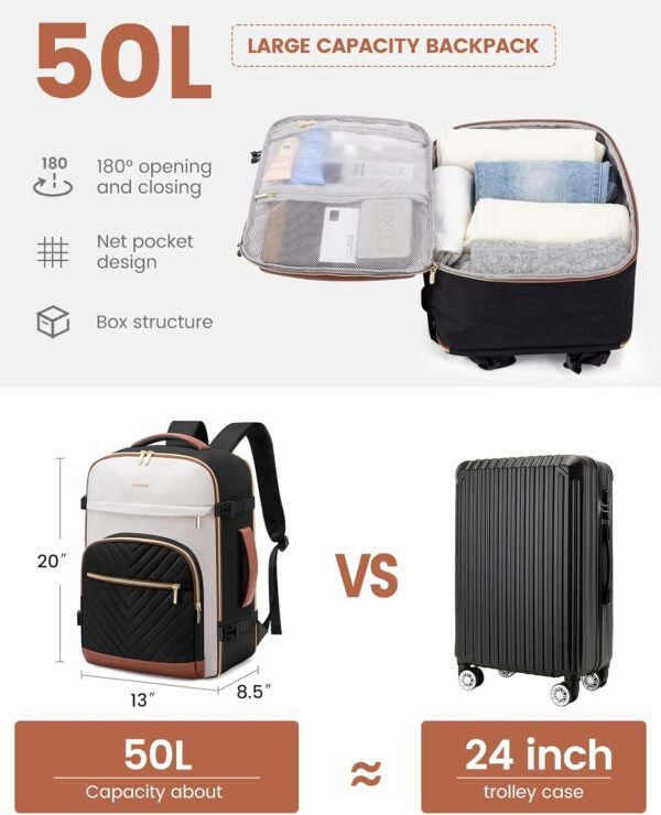LOVEVOOK Travel Backpack for Women,50L Carry On Backpack for Airplanes,18 Inch Laptop Personal Item Travel Bag,TSA Approved Carry On Luggage,Waterproof Weekender Business Hiking Bag - Image 3