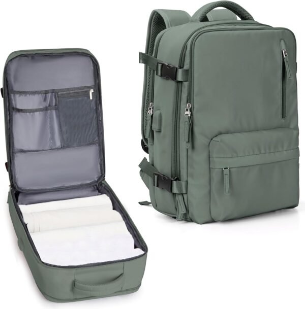 VECAVE Carry On Backpack for Women,Large Travel Backpack Flight Approved,Waterproof 17 Inch Laptop Backpack Business Work Backpacks Men Mochila De Viaje DarkGreen