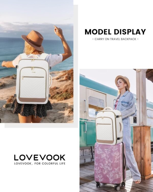 LOVEVOOK Travel Backpack For Women,40L Carry On Backpack Flight Approved,TSA Personal Item Travel Bag Fits 17 Inch Laptop,Business Weekender Overnight Daypack with Toiletry Bag and Shoe Bag - Image 8