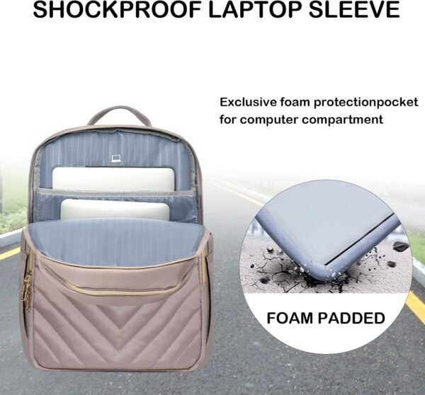 VANKEAN 15.6 Inch Laptop Backpack for Women Work Bag Fashion with USB Port, Waterproof Stylish Travel Bags Casual Daypacks for College, Business, Light Dusty Pink - Image 4