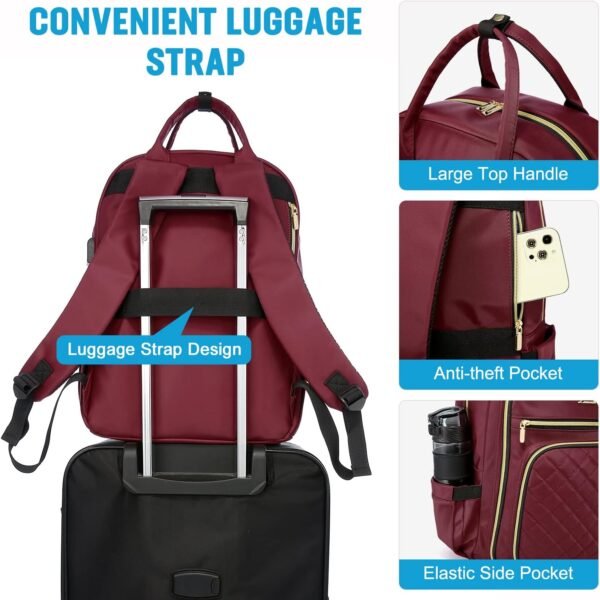 LOVEVOOK Laptop Backpack for Women, Water Resistant Travel Work Backpacks Purse Stylish Business Teacher Nurse Computer Bag with USB Charging Port, Fits 15.6" Laptop - Image 6