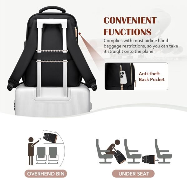 Laptop Backpack for Women,Travel Backpack with Laptop Compartment,Casual Daypack College Bookbag Computer Work Backpack, Black - Image 5