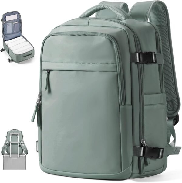VGCUB Large Travel Backpack for Women Men,Waterproof Laptop Carry on Backpack,Personal Item Size Airline Approved Work Backpack Casual Daypack Rucksack with Shoe Compartment,Green