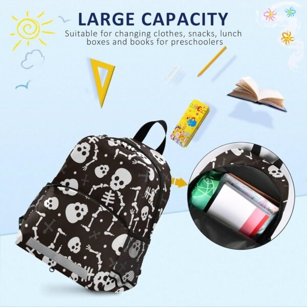 Fisyme Cute Skeleton Funny Backpack Schoolbag Kids Daypack Toddler Travel School Bag Small Mini Backpacks for Kindergarten Preschool Nursery Children Boys Girls with Chest Strap - Image 4