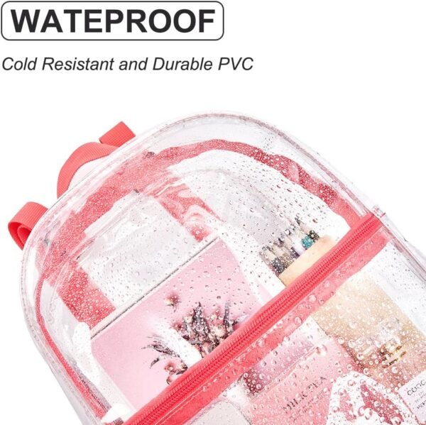 Clear Backpack Stadium Approved,Heavy Duty Cold-Resistant Transparent PVC Backpack with Work, Security Travel & Stadium(Pink) - Image 5