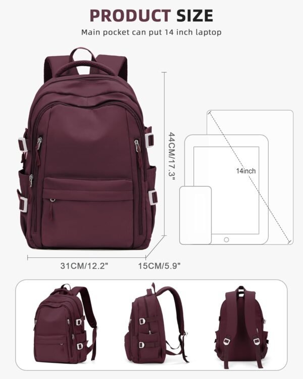 BOXSAM Lightweight Backpack for Women, Large Laptop Travel Backpack Casual Daypack Bag Rucksack for Men.Wine Red - Image 3