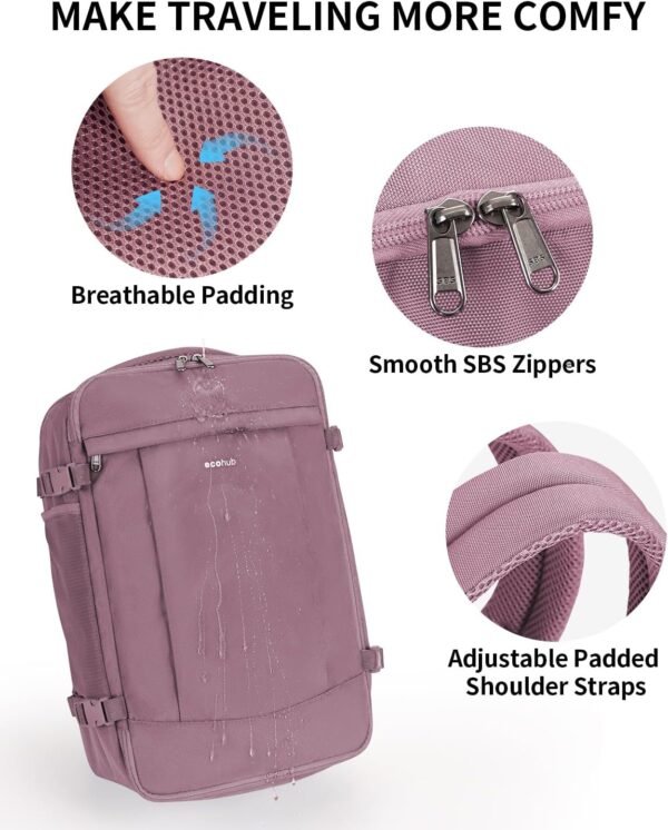 ECOHUB Travel Backpack for Women, Carry on Backpack with USB Charging Hole, Spirit Airlines Personal Item Bag Flight Approved, 15.6 Inch Laptop Backpack with Anti Theft Pockets, 30L, Pink - Image 7