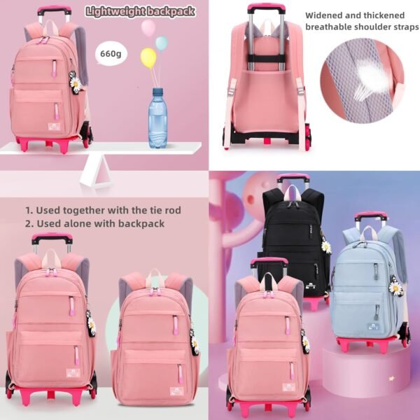 Rolling Backpack,Backpack with Wheels,Kids Roller Backpack for Girls Boys Travel Bag on Wheels Kids Trolley School Bag,Blue - Image 6