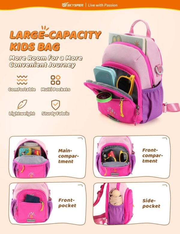 SKYSPER Toddler Backpack - Cute Kids Backpack Travel Preschool Bag Mini Girl Backpacks Small Kindergarten, 2 Year Old Boys and Girls - Image 4