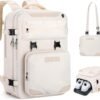 Maelstrom Travel Backpack for Women Men,25L Laptop Backpack Fits 17-Inch Laptop,Waterproof Carry On Backpack for Airplanes with Detachable Crossbody Bag&Shoe Compartment,Beige, Medium