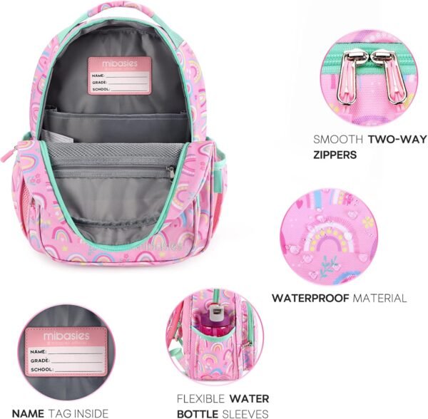 mibasies Girls Backpack for Elementary School, Backpack for Girls 5-8, Lightweight Kids Backpacks for Girls（Rainbow） - Image 6