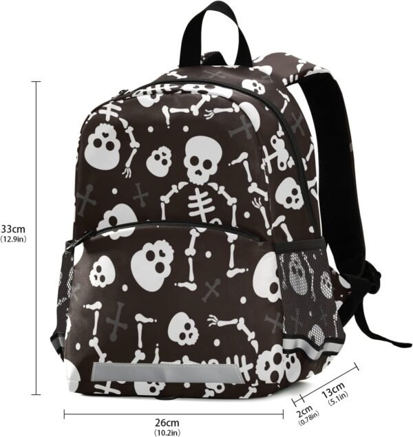 Fisyme Cute Skeleton Funny Backpack Schoolbag Kids Daypack Toddler Travel School Bag Small Mini Backpacks for Kindergarten Preschool Nursery Children Boys Girls with Chest Strap - Image 2