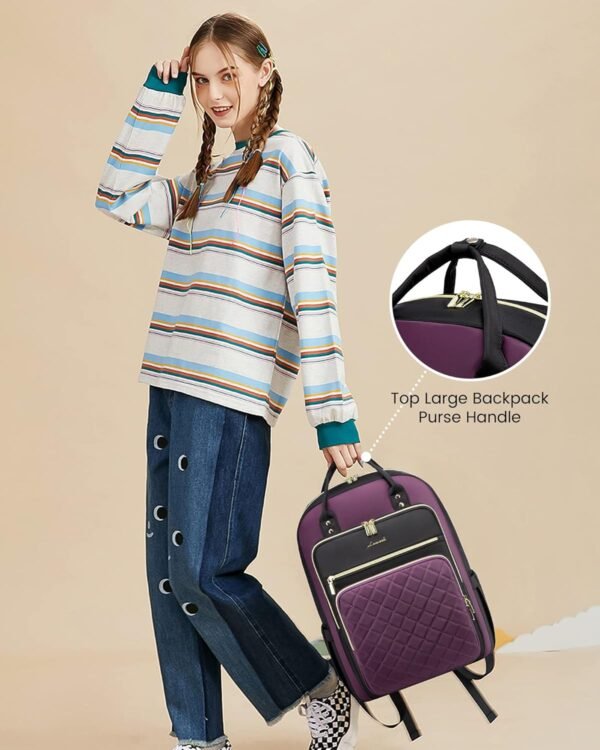 LOVEVOOK Laptop Backpack Purse for Women, 15.6" Laptop Bag for Travel with USB Port, Water Resistant Lightweight Daypacks for College Work Business, Nurse Teacher Computer Bags, Purple Black - Image 5