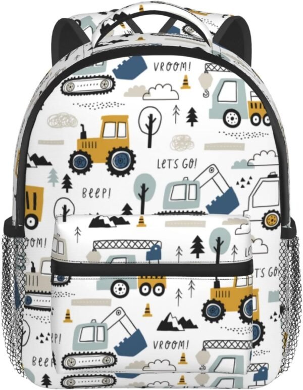 Toddler Backpack for Boys Age 3-8 Kids Construction Truck Excavator Bookbag for Kindergarten Preschool Water Resistance Cute Mini Small Simple Travel Daypack (White) - Image 7