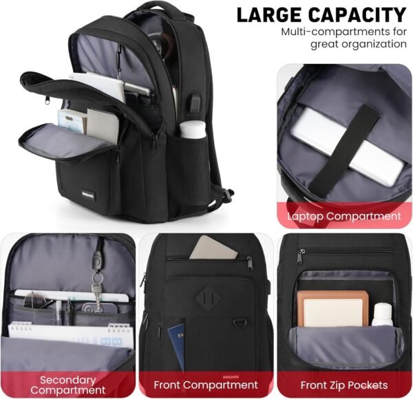 Backpack for Men and Women, Casual School Backpack Teen Boys and Girls Lightweight 15.6 Inch Laptop Bookbag with USB Charger for College Work Travel (Black) - Image 2