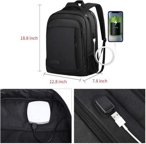 Monsdle Travel Laptop Backpack Anti Theft Backpacks with USB Charging Port, Travel Business Work Bag 15.6 Inch College Computer Bag for Men Women, Black - Image 3