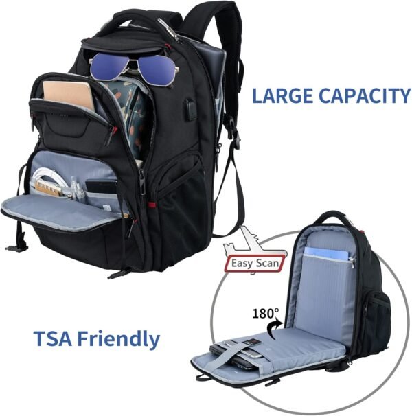 VANKEAN 17.3'' Travel Laptop Backpack TSA Friendly, Water Resistant Anti Theft Extra Large College Backpacks with RFID Pockets, USB Port for Men Women Business Work Bag, Black - Image 3