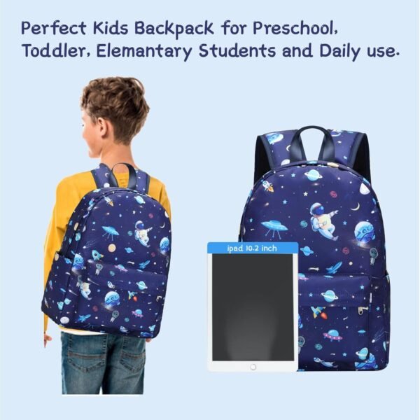 Preschool Backpack for Boys, Kids Backpack with Lunch Box Space Backpack Preschool Kindergarten Daycare Travel Solar Space Bookbag with Chest Buckle (Spaceman-Navy Blue) - Image 8