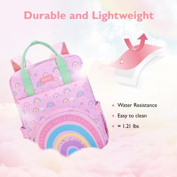 mommore Kids Backpack Girls, Durable Large Toddler Bookbag with Double Handles, Water Resistant Rainbow Backpack with Chest Strap for Preschool Kindergarten Travel - Image 3