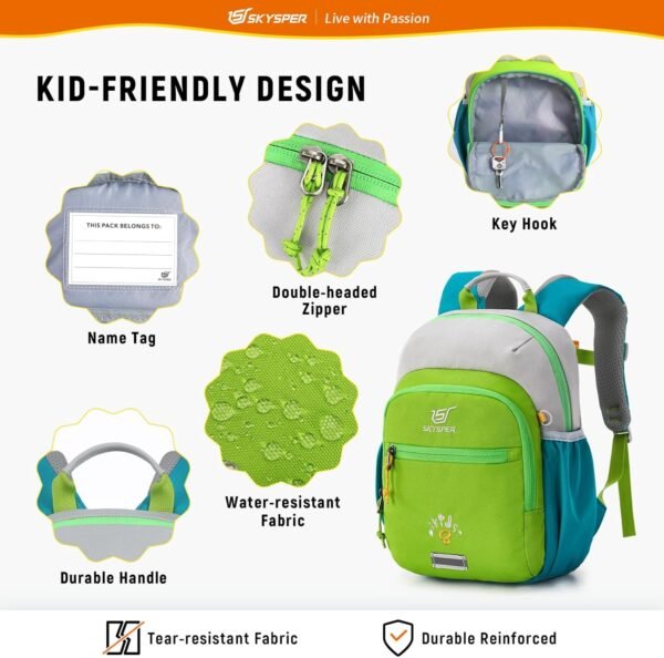 SKYSPER Toddler Backpack for Boys Girls Kids Travel Backpack Preschool Kindergarten Travel Daypack(Green) - Image 4