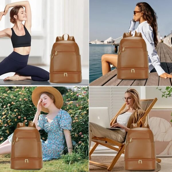 seyfocnia Gym Backpack for Women,Small Travel Backpack with Shoes Compartment Lightweight Backpack Waterproof Sports Backpack Casual Daypack-Brown - Image 7