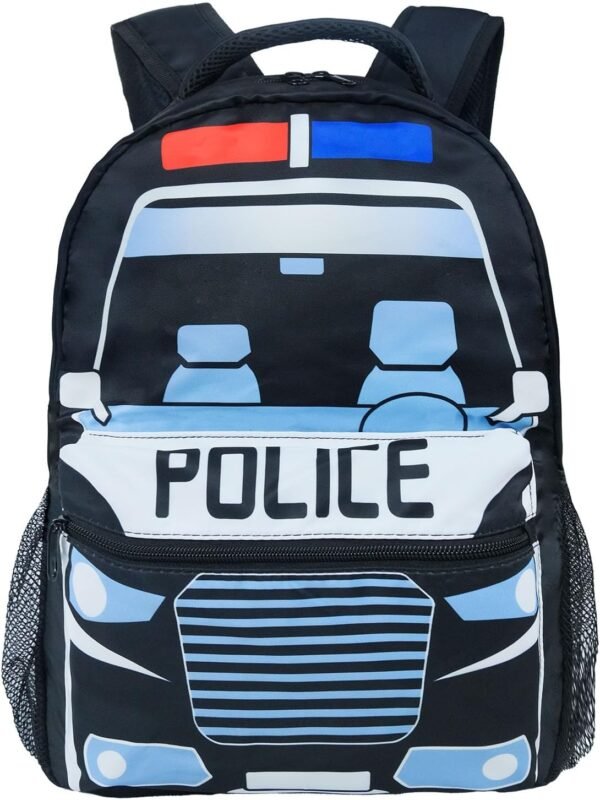 Police Car Backpack Cartoon Backpack Fun and Functional Backpack for School Work and Travel 17 Inch (Black)