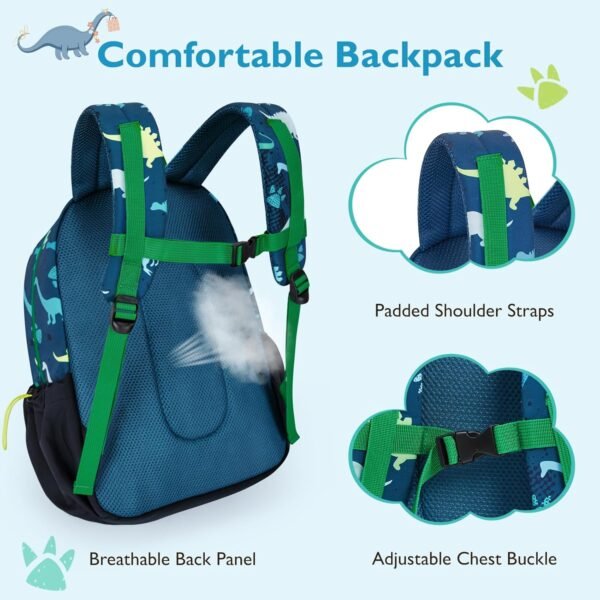 mommore Kids Backpack for Kindergarten Water Resistant Preschool Backpack Dinosaur Boys Bookbag Age 3-6 - Image 4