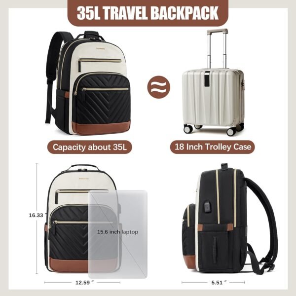 BOSTANTEN 15.6 Inch Laptop Backpack for Women- College Teacher Computer Bag Travel Backpack Purse with USB Charging Port Brown＆Black - Image 4