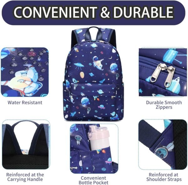 Preschool Backpack for Boys, Kids Backpack with Lunch Box Space Backpack Preschool Kindergarten Daycare Travel Solar Space Bookbag with Chest Buckle (Spaceman-Navy Blue) - Image 7