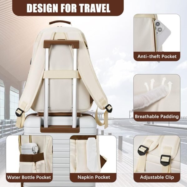 BOSTANTEN 15.6 Inch Laptop Backpack for Women- College Teacher Computer Bag Travel Backpack Purse with USB Charging Port - Image 6