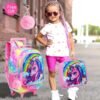 3PCS Rolling Backpack for Girls Boys, Kids Roller Wheeled Bookbag with Lunch Box, Backpacks with Wheels for Elementary - Image 2