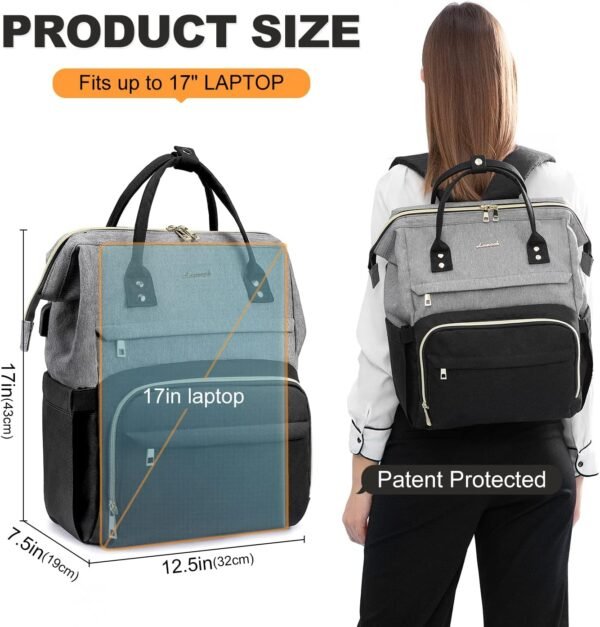 LOVEVOOK Laptop Backpack for Women Fashion Business Computer Backpacks Travel Bags Purse Doctor Nurse Work Backpack with USB Port, Fits 17-Inch Laptop Grey Black - Image 9