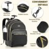 Small Rolling Backpack, Underseat Carry On Luggage For Adults With Wheels, 15.6 Inch Wheeled Backpack for Women, Travel Roller Backpack, Rolling Bag, Black Gold - Image 7