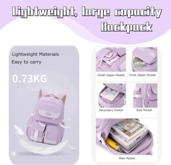 Solid Color Rolling Backpack for Girls Boys Cute Elementary school bag with wheels,Purple Trolley Bags for Travel - Image 5