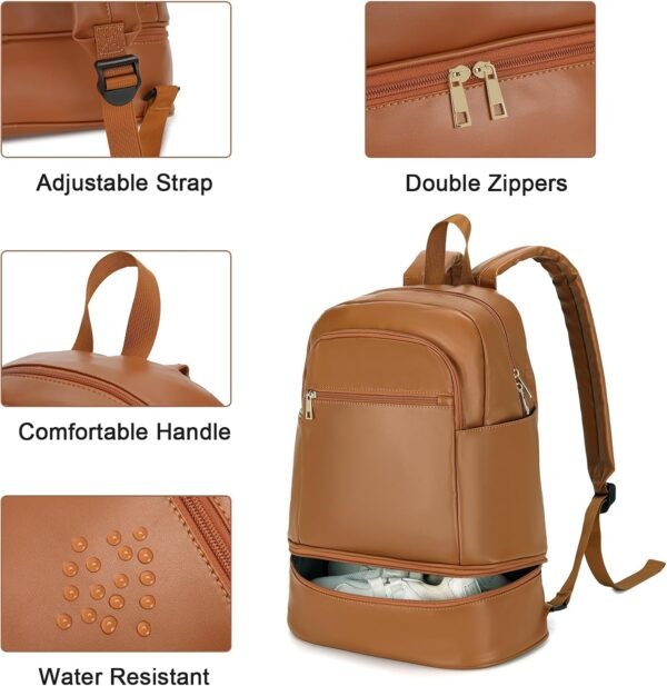 seyfocnia Gym Backpack for Women,Small Travel Backpack with Shoes Compartment Lightweight Backpack Waterproof Sports Backpack Casual Daypack-Brown - Image 4