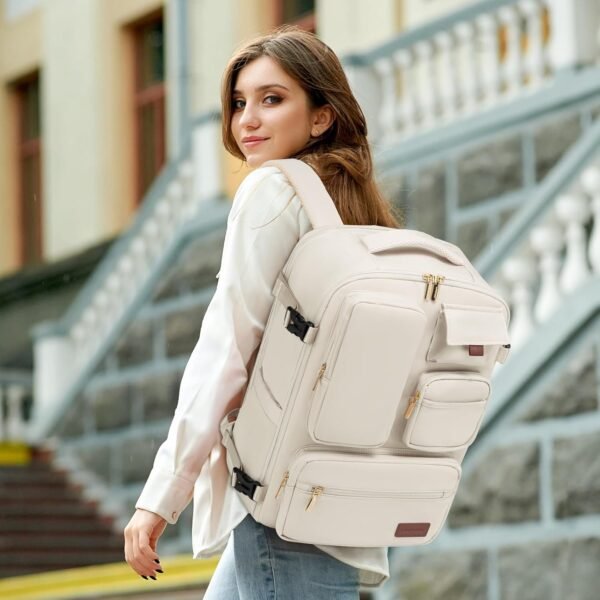 LOVEVOOK Travel Backpack for Women, Carry-On Backpack with Laptop Compartment, 30L Lightweight Waterproof Personal Item Travel Bag, Off White - Image 8