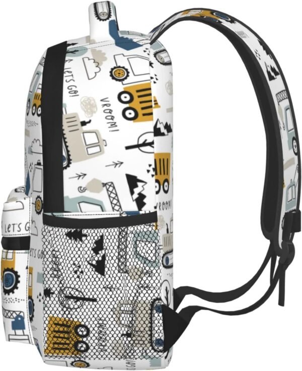 Toddler Backpack for Boys Age 3-8 Kids Construction Truck Excavator Bookbag for Kindergarten Preschool Water Resistance Cute Mini Small Simple Travel Daypack (White) - Image 8