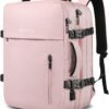 Kellyon Travel Laptop Backpack for Women, Expandable Carry on Backpack Flight Approved, 32L Personal Item Bags for Airplanes, Lightweight Backpack for Hiking Weekender College Bag, Pink