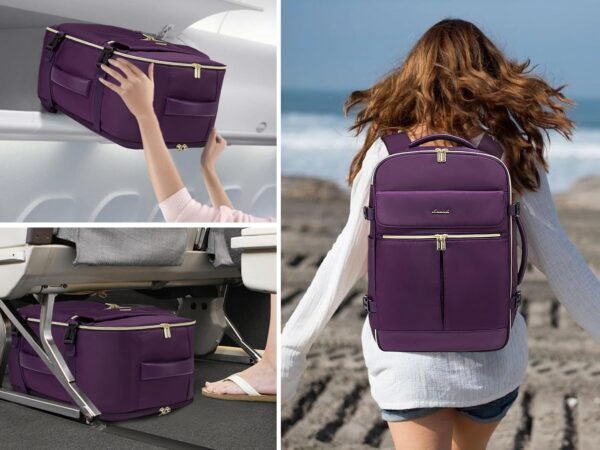 LOVEVOOK Travel Backpack for Women, 40L Large Carry On Backpack Flight Approved, Waterproof Personal Item Travel Bag Fits 17.3'' Laptop,TSA Backpack Suitcase with 3 Packing Cubes - Image 7