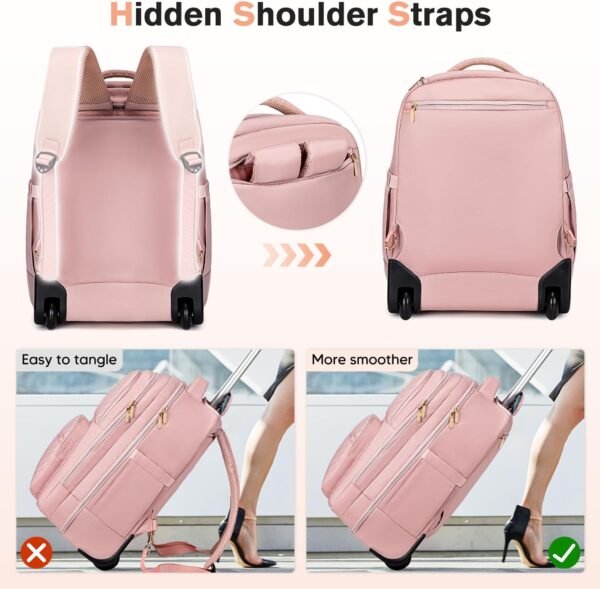 Rolling Backpack for Women Adults with wheels, Travel Backpack Carry on Luggage 22x14x9 Airline Approved, 17.3 Inch Laptop Backpack Bag with Wheels, Large Wheeled Backpack for Travel Work Business - Image 6