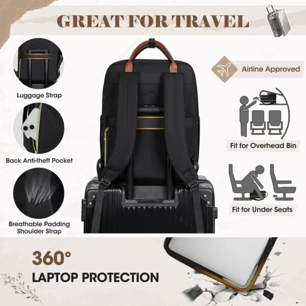 RAINSMORE Backpack for Women, 15.6 Inch Laptop Travel Backpack College Computer Backpack Teacher Nurse Work Backpack Waterproof Casual Daypack Bookbag Purse Backpack for Office Travel, White-Black - Image 6