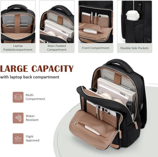 Laptop Backpack for Women,Travel Backpack with Laptop Compartment,Casual Daypack College Bookbag Computer Work Backpack, Black - Image 2