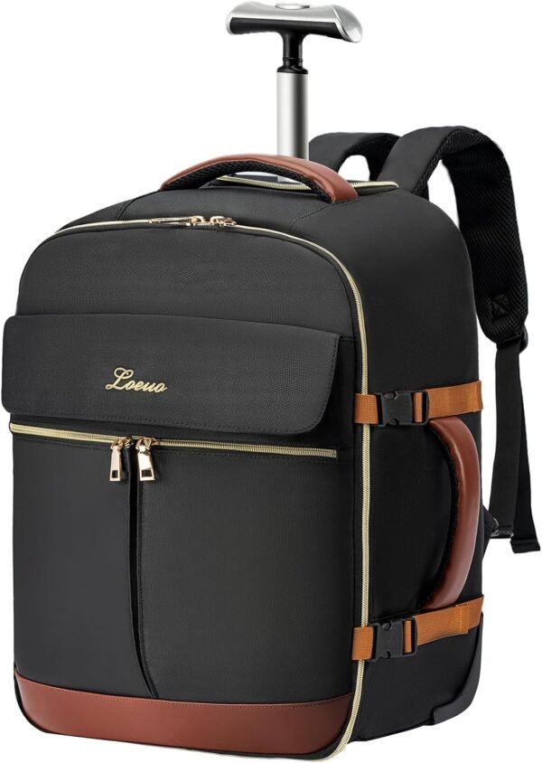 LOUEO Rolling Backpack for Women, Travel Rolling Backpack for Adults with Wheels, 17 Inch Wheeled Backpack Carry on Luggage
