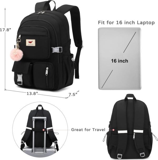 LXYGD Laptop Backpack 15.6 Inch Kids Elementary Middle High School Bag College Backpacks Anti Theft Travel Back Pack Large Bookbags for Teens Girls Women Students (Black) - Image 6