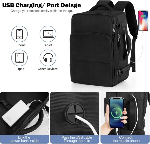 Backpack for Men Women, Black Backpack for Traveling on Airplane, Weekender Carry on Backpack Bag, Personal Item Backpack Flight-approved - Image 4