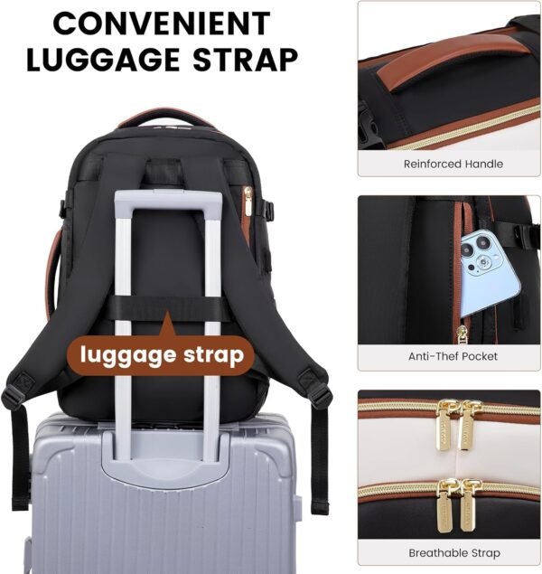 LOVEVOOK Travel Backpack for Women & Men, 40L Carry On Backpack, Personal Item Bag with 3 Packing Cubes, Business Weekender Overnight Luggage Daypack, Fits 17 Inch Laptop, Black Beige - Image 5