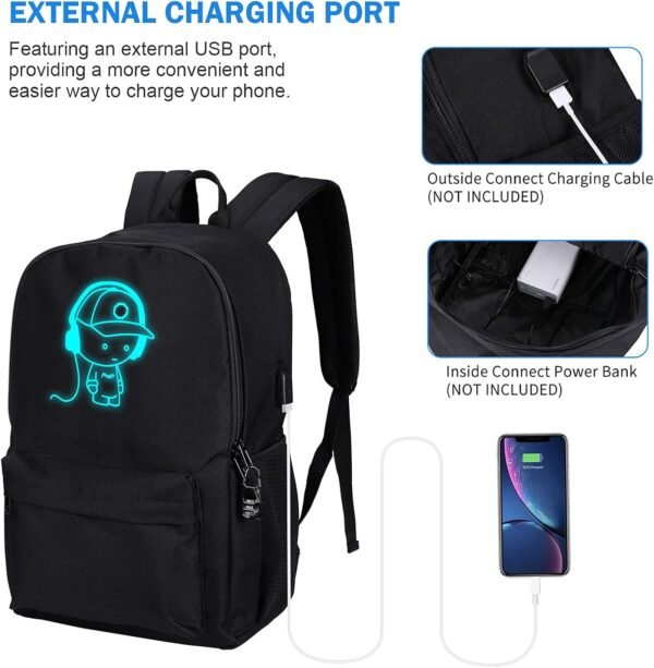 SAMIT Anime Luminous Backpack with USB Charging Port & Anti Theft Lock &Pencil Case Daypack Laptop Backpack - Image 3